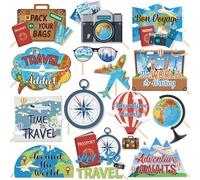 14 accessori per cabina fotografica da viaggio, con scritta in inglese "Let The Adventure Begin", accessori per selfie, bomboniere, per viaggi, compleanni, baby shower, decorazioni per feste