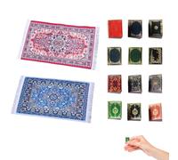 14 accessori per la casa delle bambole 1:12, 12 libri in miniatura e 2 tappeti per la casa delle bambole, mobili per casa delle bambole, mini libreria, decorazione realistica per mini cose