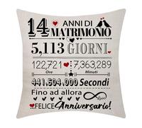 14 ° Anniversario Cushion Cover 18x18 pollici - 14 anni di matrimonio presente Matrimonio Keepsake Decorazione regalo per le coppie Genitori Marito Moglie