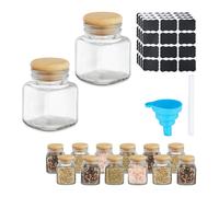 14 Barattolini Quadrati Porta Spezie Vetro Bambù Vasetti 100 ml Contenitore