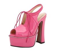 SHbfyFU 14 CM/5.51 in Donne di Colore Solido Temperamento Open-Toe Piattaforma Fibbia Sandali con Il Cinturino Scarpe di Corte delle Signore Sexy Pole Dancer Stripper Tacco,Rosa,45 EU
