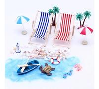 14 decorazioni per torte da spiaggia, kit di ornamenti per case delle bambole in miniatura, sedia da spiaggia, ombrellone, accessori per piscina, feste di compleanno estive