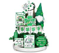 14 decorazioni per vassoi a più livelli per il giorno di San Patrizio, include 1 gnomi per il giorno di San Patrizio, bambola in peluche, centrotavola in legno 3D, decorazione per interni e cucine