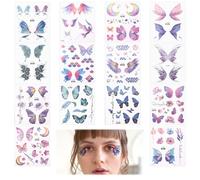 14 Fogli Tatuaggi Temporanei Farfalla Donna Adesivi per il Viso Glitter Trucco Stick Lentiggini Finte Vacanza Carnevale Fata Femminile Viso Gioielli Tatuaggio Temporaneo Donna Decorazioni di Halloween