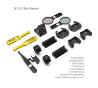 14 in 1 Accessori Sportivi compatibili per NS Switch, Set da Gioco con Canna da Pesca Racchette da Tennis Bacchette Ruote da Corsa Controller Impugnatura Scatola di Immagazzinaggio Kit di Giochi
