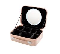 14 Inch Portable Makeup Travel Case Hand Luggage, Mini ABS Carrying Makeup Case Suitcase with Elastic Band, Makeup Bag with LED Mirror, Small Hard Shell Cosmetic Case for Travel Camping Women (Pink)