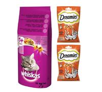 14 kg WHISKAS con tonno e verdure adult + snack DREAMIES con pollo 2x60g