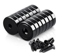 14 magneti forti 25 x 7 mm, colore nero, al neodimio, extra forti, 30 kg, con foro e capsula, magneti forti per cucine, bagni, uffici, magazzini
