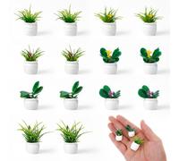 14 mini piante e fiori in miniatura, mini piante artificiali in vaso, collezione per adulti, accessori per mini casa, interni ed esterni, decorazione regalo fai da te