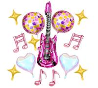 14 palloncini decorativi per feste in discoteca, palloncini per feste musicali, chitarra, stella della discoteca e note musicali, perfetti per concerti rock, tema anni '80, decorazioni per feste di