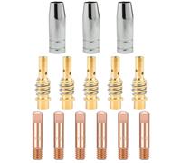 14 Pezzi Accessori per Saldatrice MIG/MAG, Set di Materiali di Consumo Saldatori, 6 Punte di Contatto 1,0 mm M6, 5 Diffusore portapunte, 3 Ugelli per Gas per Saldatura AK-15/MB-15