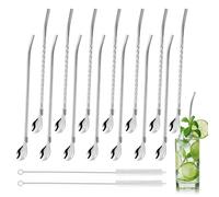 14 Pezzi Cucchiai per Cannuccia in Acciaio Inox,Cucchiaio Cocktail Cannuccia del Cucchiaio di Metallo,Cannucce con Cucchiaio Riutilizzabile,2 in1 Cucchiaio di Paglia per Cocktail,Frullati,Bevande