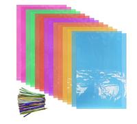 14 pezzi di cellophane colorato e 100 cravatte decorative, cellophane colorato fatto a mano, cellophane per imballaggio, adatto per torte, confezioni di caramelle e decorazioni fai da te