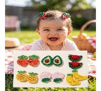 14 pezzi Fermagli per capelli a forma di frutta in maglia morbida per bambine, fermagli antiscivolo rivestiti in tessuto, nuovi per l'estate 2026, estetica per il ritorno a scuola, matrimonio, festa,