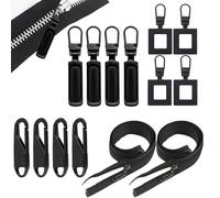 14 Pezzi Metallo Tiretti Per Cerniere Per Riparazione Zip, 70cm Cerniere Per Vestiti, Rimovibile Gancio Cerniera Zip Per Jeans,Bagagli,Valigia,Zaino(Nero)