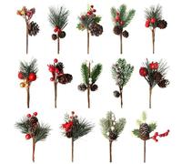 14 Pezzi Rami di Pino Artificiale per Natale Rami di Abete con Pigne Bacche di Agrifoglio di Natale Artificiale per Decorazione di Ghirlande Natalizie Decorazioni da Tavola