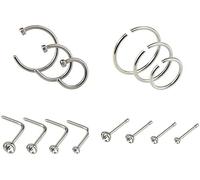 14 Pezzi/Set Anelli per Naso, Gancio per cartilagine in Acciaio, Gioielli per Piercing, Gioielli per Piercing Unisex Anello per Naso in Acciaio Inossidabile Colore Acciaio Practical