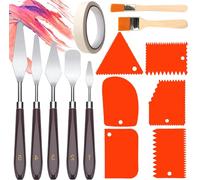 14 Pezzi Set Coltelli di Pittura,5 Spatola per Pittura+6 Spatola Coltello,2 Pennelli,1 Nastro Adesivo,Acciaio Inox Palette Knife Set,Pittura Raschietto,Tavolozza Strumenti,per Artistico Pittura