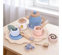14 pezzi Set da tè in legno per bambini, include teiera, tazze, sottobicchieri, cucchiai, vassoio, dolci, adatto per bambini, bambine, festa di principi e principesse, giochi di ruolo Tagli UnicaLegno