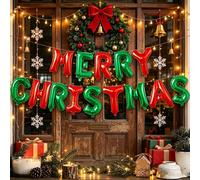 14 pezzi/Set Striscione di palloncini in lamina con lettere "Buon Natale" rosso e verde da 16", adatto per decorazioni di feste natalizie, decorazione di scene interne/esterne della casa (corda non in
