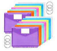 14 Pezzi Tasche Perforate Espandibili, 7 Colori Portafogli in Plastica A4 File di Documenti Cartelle Popper Raccoglitore ad Anelli A4 con Chiusura a Scatto, Tasca per Etichetta e Anello