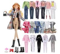 14 pezzi vestiti e accessori compatibili con Barbie 1 set di cappotti 1 cappotto a quadri set 1 abbigliamento sportivo 1 set invernale 1 gonna 2 tasche 5 scarpe cappello sciarpa casuale per bambole da
