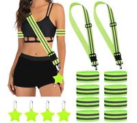 14 pièces Catarifrangente Set, 2 Cintura Riflettente Regolabile 8 Fasce da Braccio Catarifrangenti 4 Portachiavi Catarifrangenti, Running Fasce Catarifrangenti Bande per Corsa Jogging Ciclismo