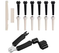 14 piroli per ponte di chitarra acustica, piroli per chitarra acustica, con estrattore 3 in 1 e avvolgicorda e tagliacorda, kit di strumenti di ricambio (nero + avorio)