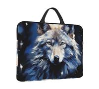 14 pollice Laptop Sleeve con Maniglia Antiurto Borsa Del Computer Impermeabile Della Copertura Del Computer Borsa Testa di Lupo su Sfondo Blu Valigetta