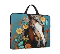 14 pollice Laptop Sleeve con Maniglia Antiurto Laptop Bag Impermeabile Computer Cover Bag Un Cavallo con Fiori e Farfalle Cartella