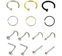 14 pz/set Forma Della Miscela Unisex Naso Stud Acciaio Inossidabile Monili Penetranti Clip Non Trafitto Sul Naso Cerchio Anelli Gioielli per Donne Uomini-Multicolore Bel processo
