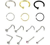 14 pz/Set Forma della Miscela Unisex Naso Stud Acciaio Inossidabile Monili Penetranti Clip Non Trafitto sul Naso Cerchio Anelli Gioielli per Donne Uomini-Multicolore Fashion Design