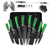14 pz Verde Resina Maniglia Coltello Da Cucina Set In Acciaio Inox Chef Coltello Laser Modello Lama Coltelli Da Cucina Set