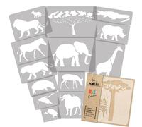 14 stencil riutilizzabili in PLASTICA 34 a 9cm bambini ANIMALI AFRICANI - SAVANA