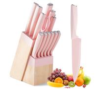 14-teiliges Messerset, Küchenmesser Set mit Messerblock und Wetzstahl - Edelstahlmesser, Mit Ergonomischer Griff, Scharfe Messer, Ideal für Haushalt, Profis,Hacken, Schneiden, Würfeln. (Rosa)