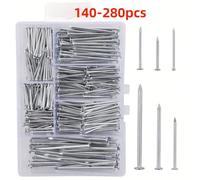 140-280 pezzi Kit assortimento di chiodi ferramenta, chiodi per appendere quadri, chiodi per legno, chiodi per pareti con scatola di immagazzinaggio, 6 misure, chiodi in acciaio Argento-280pz,Argento-