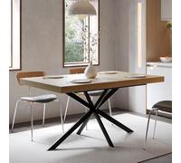 140 cm - 180 cm retrò rettangular Extendable Dining Table with Hidden Storage, Natural Top with Same Color Embossed Center Plate, for Dining Room Kitchen & Living Room, Seats 4 - 6, naturale