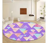 Ø 140 cm Rotondo Tappeto Stile Minimalista Triangoli Geometrici, Tappeti Antiscivolo e Lavabile Viola - Pelo Corto Morbido Tappeto per Camera da Letto Soggiorno Stanza dei Giochi Decorazione Casa