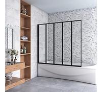 140 cm Sopravasca 5 Ante Pieghevoli a Libro Vetro 4 mm Temperato Trasparente Telaio Nero Opaco 120 cm