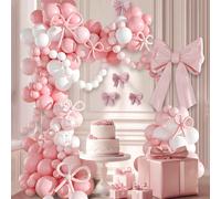 140 pezzi, set decorativo di palloncini in alluminio, coriandoli e fiocchi di colore bianco opaco e rosa soft per festa di nascita, tema rosa fiocco, perfetto per festa di rivelazione del , decorazion