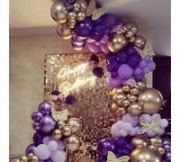 140 pezzi Set di ghirlande di palloncini a forma di fiore viola con arco dorato scuro e decorazioni con luci lavanda per feste di compleanno e principessa per bambine, Natale 140 pezzicolla di latice