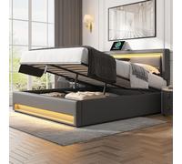 140 x 190 cm, letto imbottito, porta USB (supporta la ricarica wireless e cablata), illuminazione a LED, spazio di archiviazione, materasso non incluso, design PU, grigio