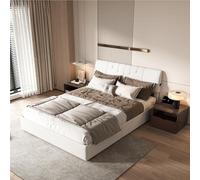 140 x 190 cm Letto matrimoniale con stoccaggio, letto imbottito con porte di ricarica USB, regolabile in altezza binari a gas, rete cassaforte, applicabile a funzioni di sonno, conservazione e