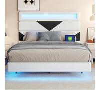 140 x 190 con testa modulare, LED e porte USB, letto baule con striscia luminosa sotto e tessuto velluto beige, letto matrimoniale imbottito moderno per 2 persone (triangolo nero, 140 x 190 cm)