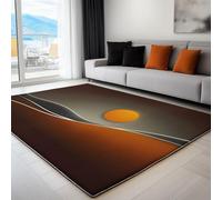 140 x 200 cm Tappeto Lavabili per Salotto Cameretta Bambino Ufficio, Marrone Scuro Tappeti con fondo antiscivolo, Morbido Semplice Sole Rosso Colline Tappetino Barriera anti-umido
