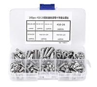 140pcs 10 24 Stainless Steel Pan Head Screws Assortment Set, Machine Screws with Plastic Storage Box, Cross Pan Head Machine Screws for Tools and Accessories, Durable and Corrosio