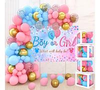 141Pcs Decorazione Festa Di Rivelazione Di Genere, 132Pcs Kit Arche Ballon Rose Et Bleu Et 4 Boite Baby Et Boy Or Girl Toile De Fond, Ballon Gender Reveal Decoration Bapteme Fille Garcon