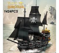 1424PCS Nero Nave Pirata Building Blocks Scheletro Fantasma Barca Modello di Montaggio Mattoni Giocattoli Decorazione del Desktop Per Bambini Regali di Festa