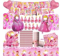 142PCS Princess Stoviglie Party, Deco Compleanno Principessa, Palloncino Princess, Princess Topper per Torta Compleanno, Decorazione Torta Piatti Asciugamani Di Carta Tovaglie per 20 Bambini