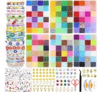 144 Colores 64800pcs 4mm Perline per Braccialetti, Perline per Collane, Perline per Bigiotteria Fai Da Te, Perline di Vetro per Braccialetto con 300pcs Perline Lettere Cordino Elastico